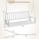 3-person wooden outdoor porch swing in white, featuring slatted surface and sturdy chains, ideal for backyard.