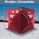 Portable pop-up ice shelter fishing tent dimensions, 76" x 76" x 67", made from tough 300D oxford fabric for cold.