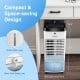3-in-1 evaporative air cooler with a 0.9-gallon water tank, compact design, and touch control panel for easy use.