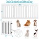 Freestanding 24-inch wooden dog gate in white, designed for small dogs, featuring a foldable design and 360° hinges.