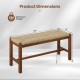 40-inch long wood bench with solid rubber wood frame and hand-woven seagrass seat, ideal for dining or entryway use.