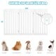 Freestanding 36-inch white wooden pet gate with 360° hinges, ideal for small dogs, perfect for doorways and stairs.