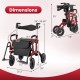 Dimensions of the 2-in-1 foldable rollator walker in red, showcasing height adjustments and compact design for seniors.