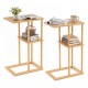 Set of 2 bamboo side tables with storage shelves, featuring a slatted design for versatile use in any room.