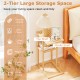 Natural bamboo side table set of 2 with 2-tier storage shelves, perfect for remote controls and coffee cups.