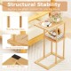 Bamboo side table set of 2 with storage shelves, featuring a slatted design and anti-slip foot mats for stability.