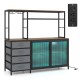 Sideboard buffet cabinet with LED lights, 2-door storage, 4 fabric drawers, and power outlets in rustic brown finish.
