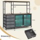 Sideboard buffet cabinet with LED lights, rustic brown finish, featuring 2-door cabinet, 4 drawers, and wine storage.