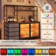 Sideboard buffet cabinet with adjustable LED lights, rustic brown finish, and ample storage for wine bottles and.