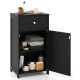 Single door black bathroom cabinet with adjustable shelf, drawer, and magnetic catch for versatile storage solutions.