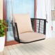 Single person hanging seat with a sleek black metal frame, designed for stylish backyard relaxation and stability.