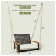 Single rattan porch swing with armrests and cushion, featuring durable PE wicker and acacia wood, ideal for outdoor use.
