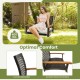 Single rattan porch swing with acacia wood armrests and cushion, designed for outdoor comfort, holds up to 400 lbs.