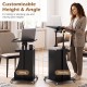 Height adjustable black sit-to-stand laptop desk cart with storage, suitable for home or office use, ensuring ergonomic comfort.