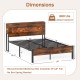 Slatted full bed frame with LED lights, storage headboard, and no box spring needed for convenient bedroom organization.