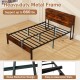 Slatted full bed frame with LED lights, heavy-duty metal frame, and storage headboard for clutter-free bedside space.