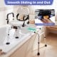Sliding shower chair with backrest and swivel seat, featuring adjustable height and smooth sliding for seniors and.