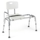 Sliding tub transfer bench features a comfortable backrest and anti-slip foot pads for stability during bathing activities.