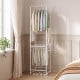 Freestanding slim coat rack with 8 hanging rods and detachable pants hangers for organized clothing storage in a modern.