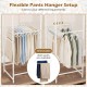 Freestanding garment organizer with 8 hanging rods and detachable pants hangers for versatile clothing storage.