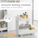 Freestanding white bathroom cabinet with open shelves and smooth rolling casters for easy mobility and space-saving use.