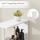 Slim storage bathroom cabinet with open shelves, anti-toppling device, and pull-out drawer for organized space-saving.