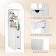 Slim white storage cabinet featuring open shelves, pull-out drawer, and anti-slip foot pads for bathroom organization.