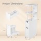 Slim storage bathroom cabinet dimensions with open shelves, pull-out drawer, and rolling casters for easy mobility.