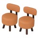 Set of 2 round orange ottoman stools with backrest, featuring rubber wood legs and ergonomic design for comfort.