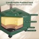 Small green rolling footrest stool showing padded seat layers, featuring faux leather and robust MDF for versatile use.