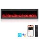 Smart WiFi electric fireplace, 68-inch wall-mounted heater with 12 flame colors and remote control for cozy ambiance.
