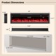 Dimensions of the 68-inch Smart WiFi Electric Fireplace, showing wall-mounted and recessed installation options.