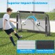 Soccer goal set with a 6 ft x 4 ft metal frame, knotless PE net, and anchoring system for backyard training.