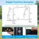 Assembly instructions for the 6 ft x 4 ft metal frame soccer goal set with snap-on buttons and hook & loop fasteners.