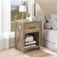 Nightstand with drawer and shelf in natural finish, featuring farmhouse style and spacious tabletop for convenient.