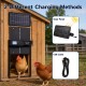 Solar powered automatic chicken coop door with anti-pinch function and dual charging options for reliable poultry access.