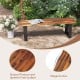 Solid acacia wood patio bench with metal legs, featuring a natural texture and elegant lines for stylish outdoor.