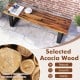 Solid acacia wood patio bench with metal legs, featuring a smooth surface and natural finish for stylish outdoor.