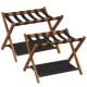 Solid rubberwood folding luggage rack set of 2 with nylon shelves, ideal for organizing bags and travel accessories.