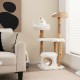 Solid wood cat tower with a top cattail basket, spacious condo, and plush cushions for indoor cats' comfort and play.