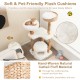 Solid wood cat tower featuring a hand-woven cattail basket, plush cushions, and jute rope scratching posts for indoor.