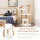 Solid wood cat tower with top cattail basket, plush cushions, and spacious condo for indoor cats' comfort and play.