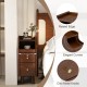 Narrow solid wood end table in brown with pull-out tray, two drawers, and chic metal knobs for stylish bedside storage.