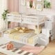 Twin over full low bunk bed in white with storage stairs, ideal for kids' rooms and featuring safety guardrails.