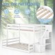 Solid wood twin over full low bunk bed in white with storage stairs, ideal for kids' rooms and dormitories.