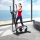 Magnetic elliptical cross trainer with adjustable handlebars and seat, ideal for quiet home workouts.