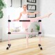 Portable pink ballet barre with double adjustable bars, anti-slip footpads, ideal for home and dance studio use.