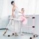 Portable pink ballet barre with double adjustable bars, stable anti-slip footpads, ideal for home or dance studio use.