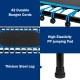 Close-up of the 51" mini fitness trampoline showing durable PP jumping pad, thick steel leg, and 42 bungee cords for.