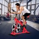 Adjustable exercise bicycle with 18 lbs flywheel, LCD display, and comfortable padded seat for cycling and cardio.